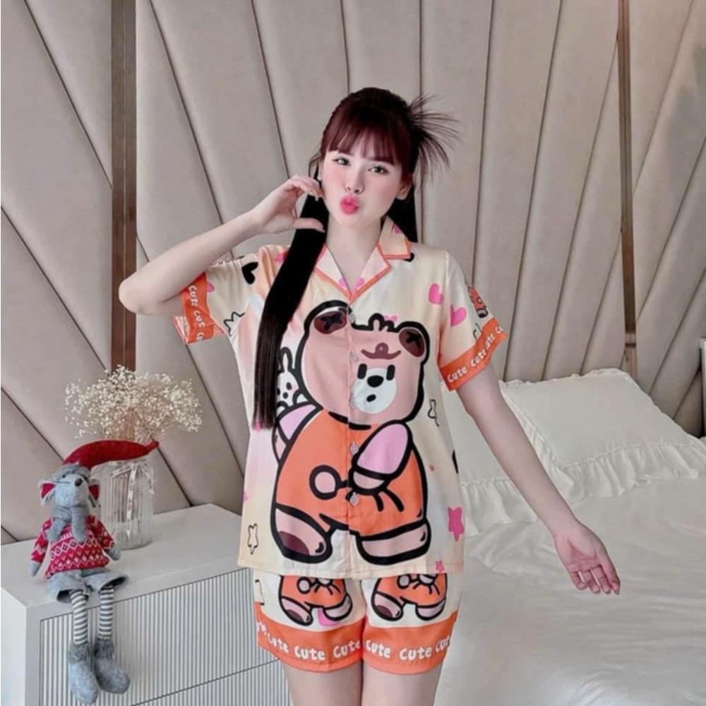 Cute Bear Print Pajama Set - Multicolor